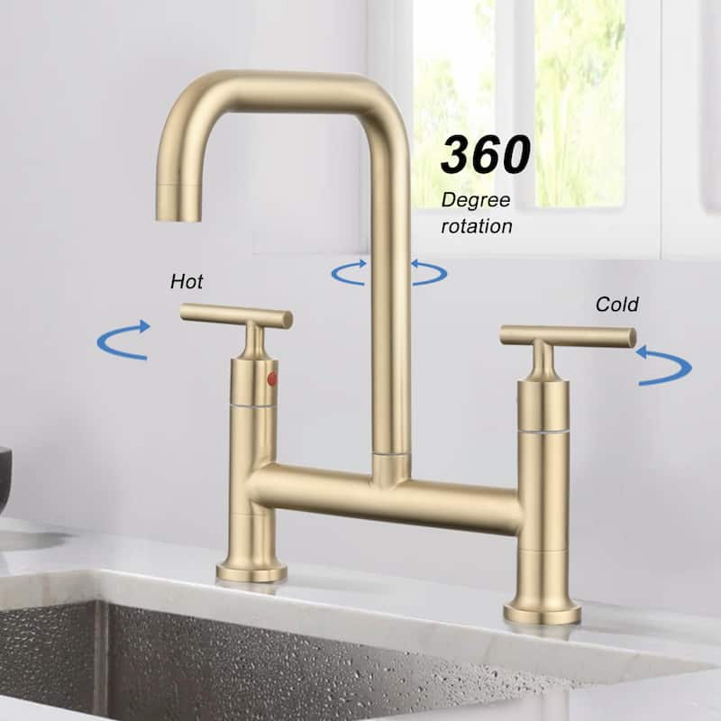 Dornberg Two Handles High Arc Bridge Kitchen Faucet