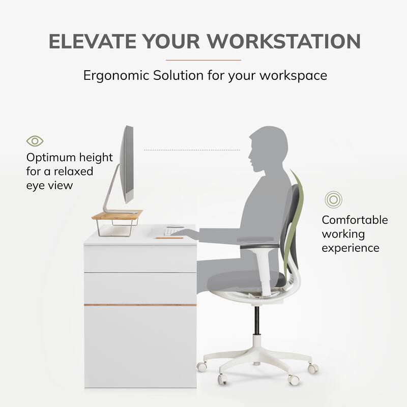 Jani Wood Monitor Stand Riser Desk - Ergonomic Design Stand, Desktop Organizer Table for Home, Office Workspace, Gaming Desk