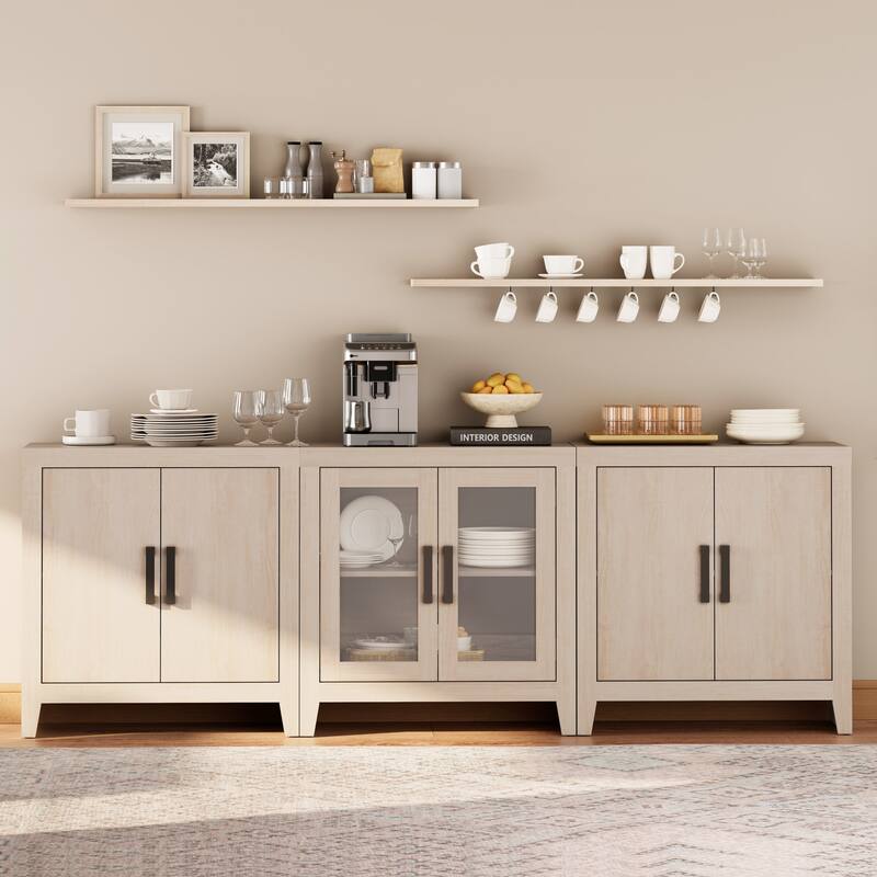 WAMPAT Farmhouse TV Stand for TVs up to 85 Inch, 3-Piece Modular Entertainment Center with Glass and Wood Doors - n/a