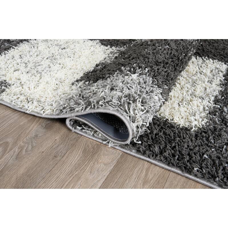 World Rug Gallery Distressed Modern Boxes Plush Shag Area Rug