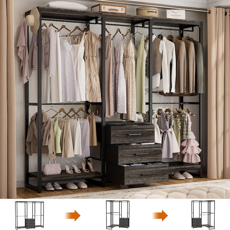 65.6'' Heavy-duty Garment Rack, Freestanding Closet Organizer with Fabric Drawers and 5 hanging Rods