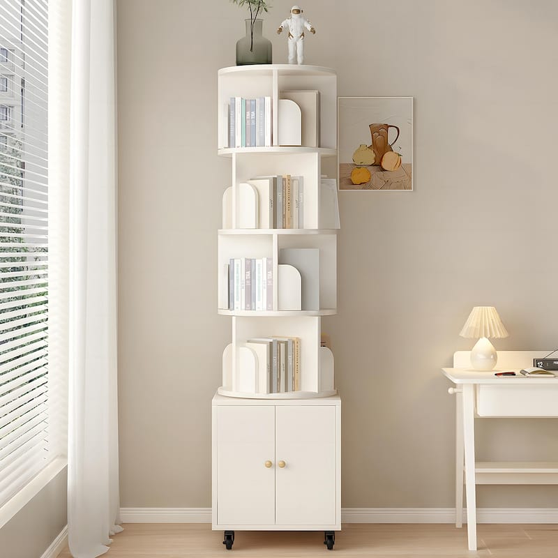 Anmytek 360 Rotating Corner Bookshelf with Wheels Space Saving Storage for Small Rooms