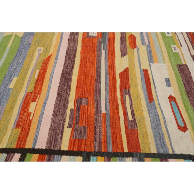 Hand Woven Oriental 100% Wool Carpet Southwestern Tribal Multi-Colored Kilim Area Rug - 9' 8'' X 8' 4''