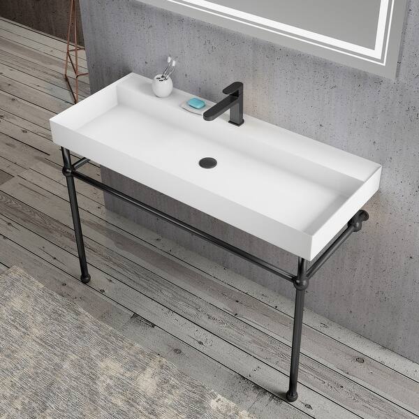 Alvana 32''/47'' Solid Surface Console Bathroom Sink with Black Leg - On Sale - Bed Bath ...