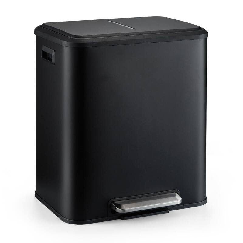 30 Liter / 8 Gallon Rectangular Hands-Free Dual Compartment Recycling Kitchen Step Trash Can - Black