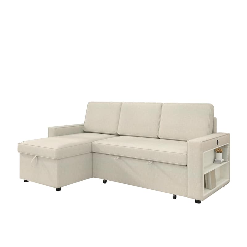 L-Shaped Couch Convertible Sofa Bed with Storage Chaise
