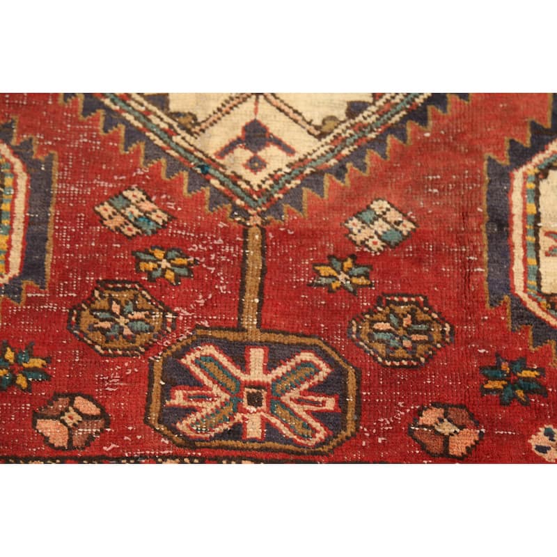 Hand Knotted Oriental 100% Wool Carpet Traditional Geometric Oranges & Rust Bakhtiari Area Rug - 10' 7'' X 4' 6''