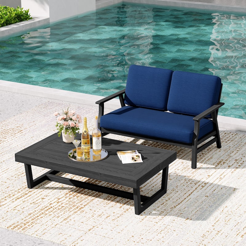 2-Piece Teak Outdoor Loveseat Set with Table.