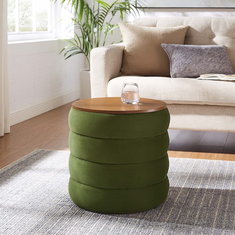 Mezzo Round Performance Velvet Storage Ottoman - Moss Green