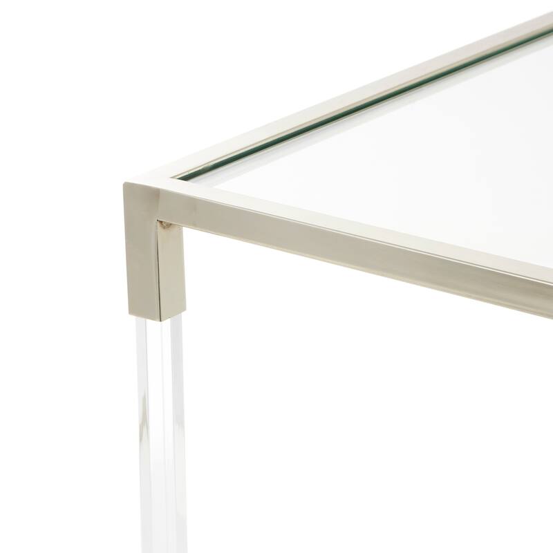 Clear Acrylic Plastic Cube Shaped Living Room Coffee Table with Silver Frame Supports