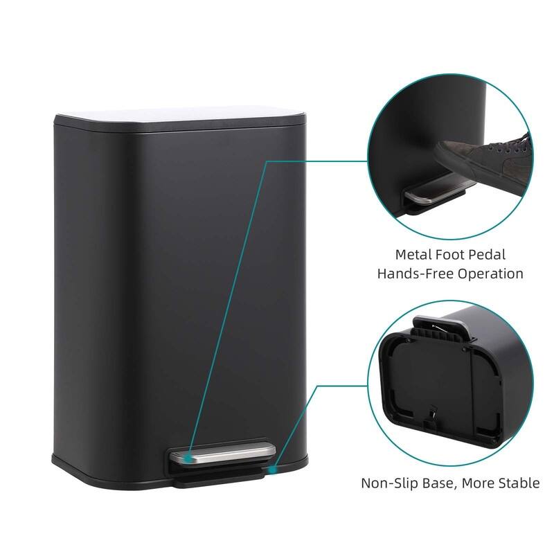 3.2 Gallon Bathroom Trash Can with Lid, 12L Stainless Steel Small Step Waste Bin