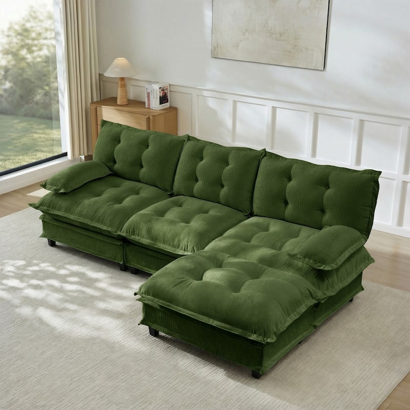 107.8" Chenille Sectional Sofa with Movable Ottoman - Green