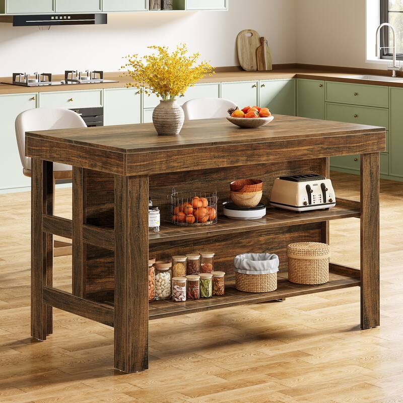 55.1-Inch Kitchen Island with Seating and Storage Shelves - dark brown