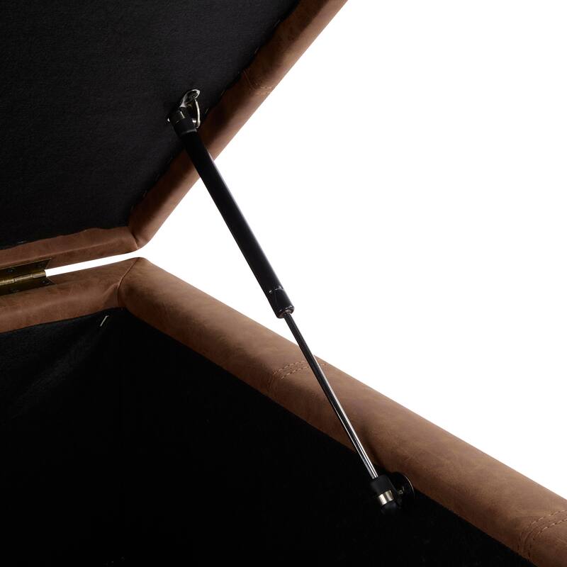 35" Square Brown PU Leather Storage Ottoman with Lift-Top & Soft-Close Lid