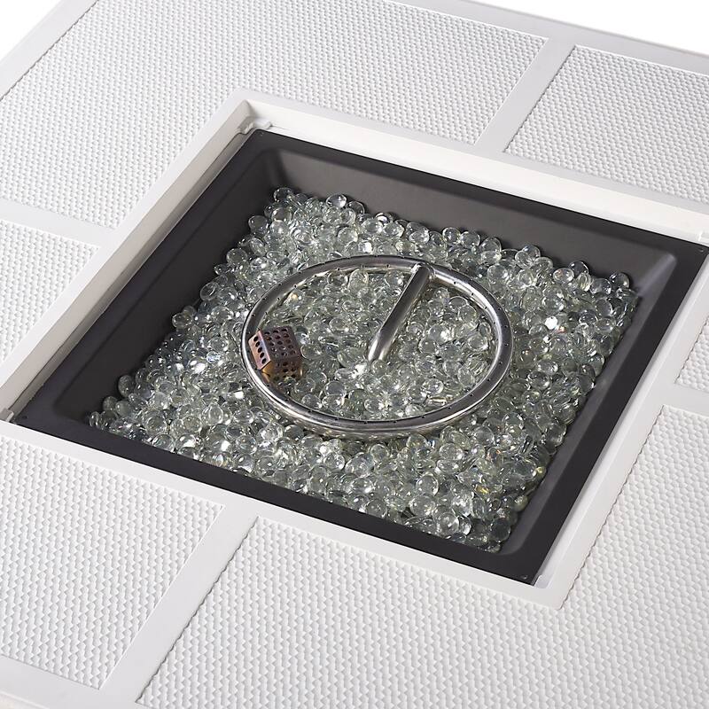 Square 42 in. x 42 in. Aluminum Propane Fire Pit Table with Glass Beads, Two Covers, Lid, 57,000 BTUs