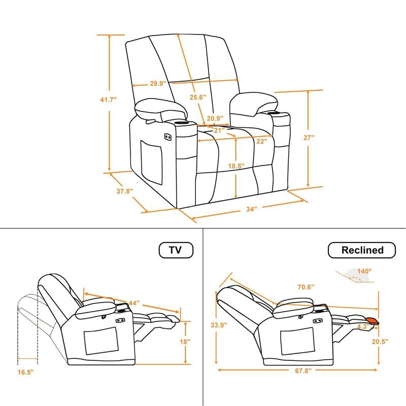MCombo Electric Power Recliner Chair with Massage & Heat, Plush Fabric 8015
