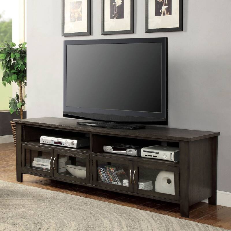 Wooden TV Stand with Four Glass Doors in Gray Finish