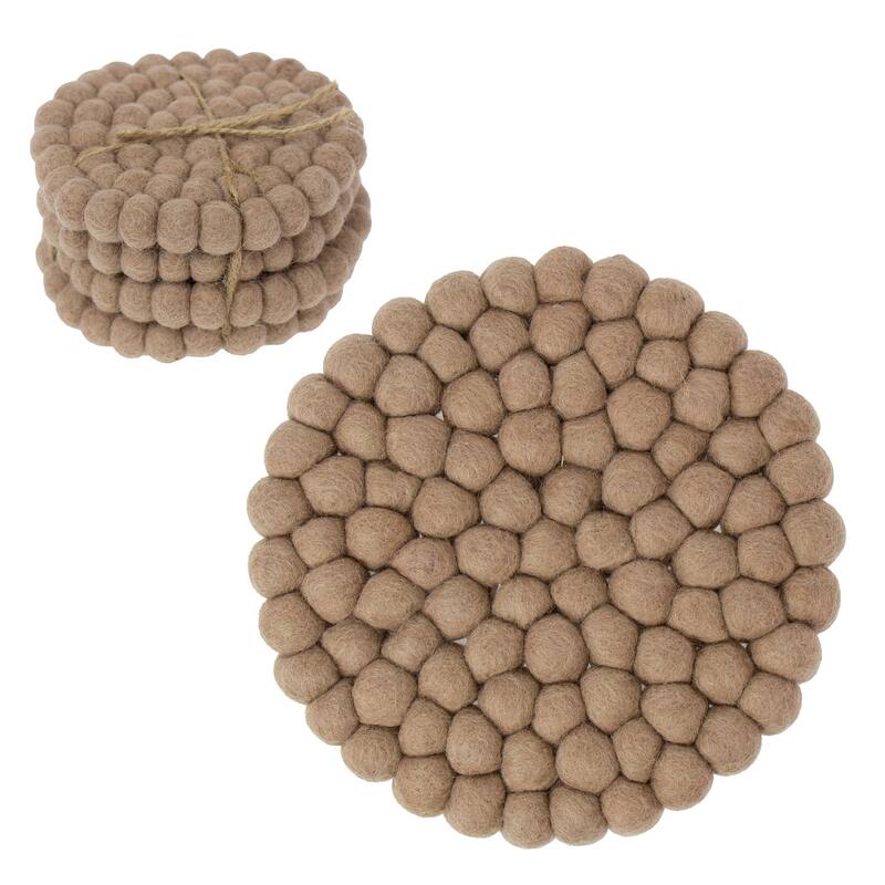Handcrafted Felt Trivet & Coaster Set, Rose Quartz - Driftwood Brown