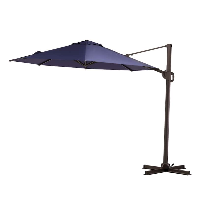 10ft Round Patio Offset Cantilever Umbrella Outdoor Hanging Umbrella with Cross Base