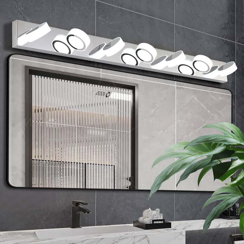52" Modern 7-Light LED Vanity Light Fixture - Chrome Finish with Acrylic Light Shades - Energy-Efficient Bathroom Wall - Chrome