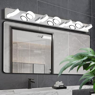 52" Modern 7-Light LED Vanity Light Fixture - Chrome Finish with Acrylic Light Shades - Energy-Efficient Bathroom Wall
