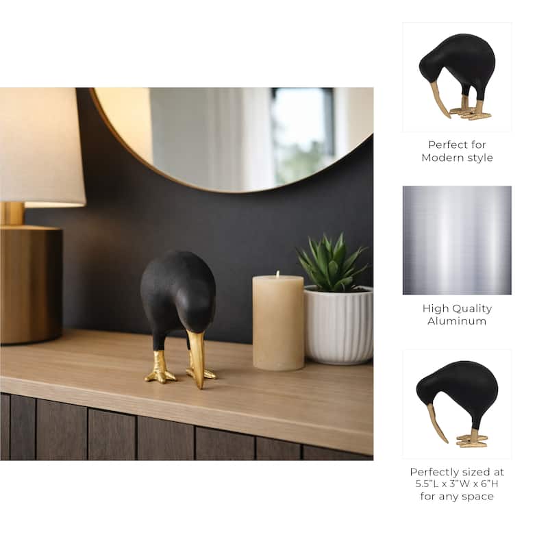 Decorative Metal Kiwi Bird Figurine Sculpture - Black & Gold