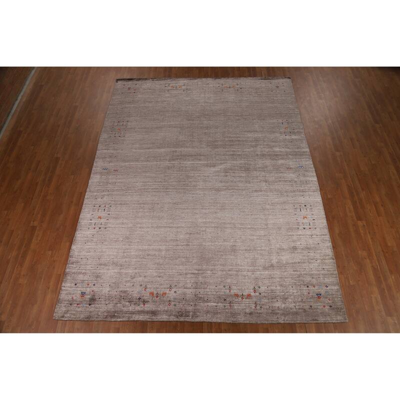 Brown Gabbeh Oriental Area Rug Hand-Knotted Silk Carpet - 8'11" x 11'8"