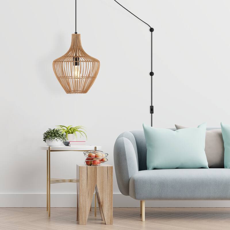 Lucas 1-Light Farmhouse Coastal 180" Cord Plug-In or Hardwired LED Pendant, by JONATHAN Y