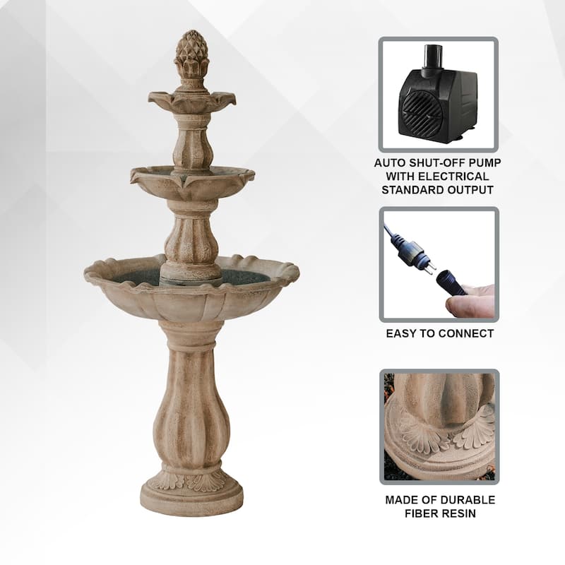XBrand 51"H Fiber Resin Beige 3-Tier Freestanding Waterfall Fountain