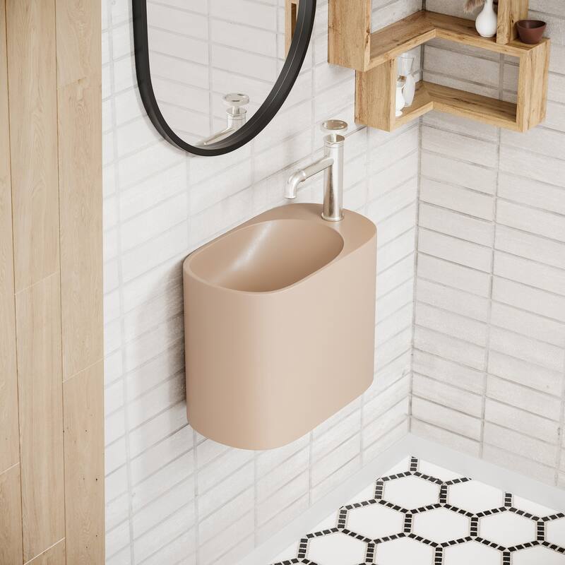 Terre 17.5" Right Side Faucet Wall-Mount Bathroom Sink in White - Peach