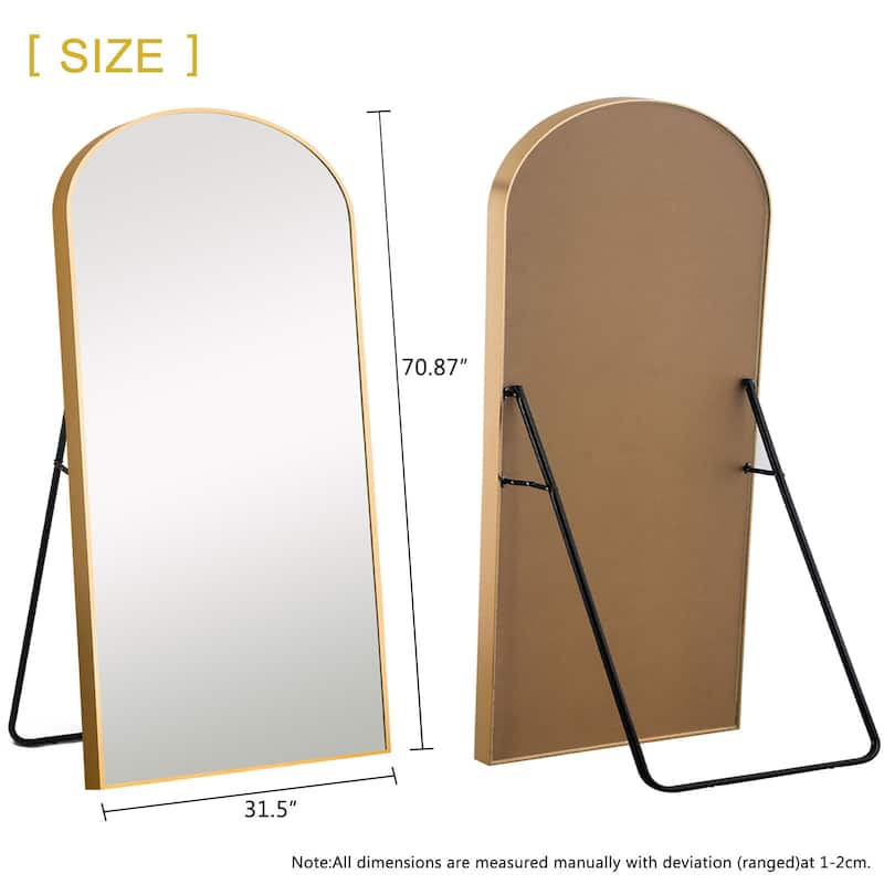 HomeRoots 71" Black Arch Metal Framed Freestanding Standing Mirror - 31.5" W x 1.18" D x 70.87" H