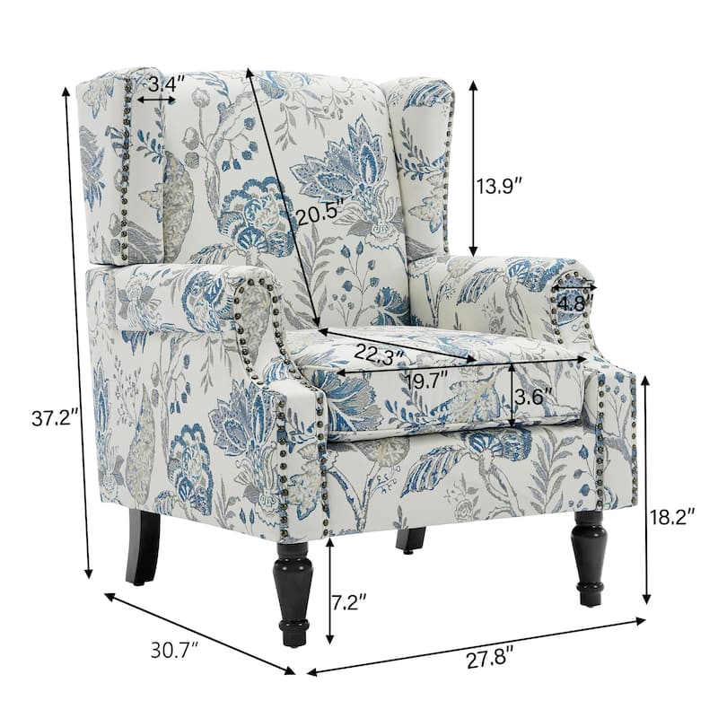 Upholstered Nailhead Trim Armchair Wingback Accent Chairs Set of 2