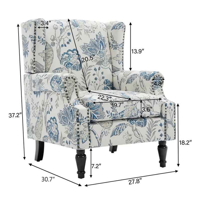 Wingback Accent Chair Nailhead Trim Living Room Reading Chair