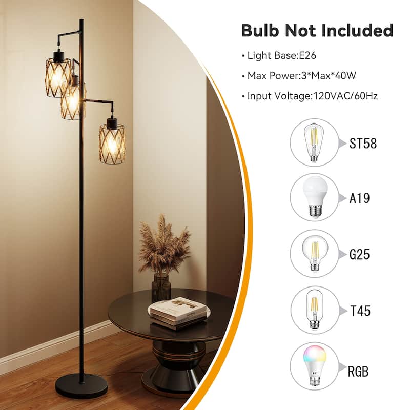67'' Tree-Shaped Floor Lamp with 3 Lights - Foot Switch Included & Easy Assembly