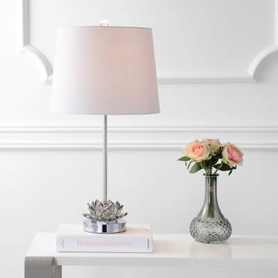 Bamboo Lotus 25" Crystal LED Table Lamp, Smoke Gray/Chrome by JONATHAN Y