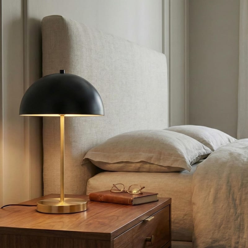 Nadia Black Dome Table Lamp with Gold Base