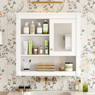 32"Bathroom Wall Cabinet with Mirror, Medicine Cabinet with 4 Shelves, Mirrored Door Over Toilet Cabinet & Adjustable Shelves