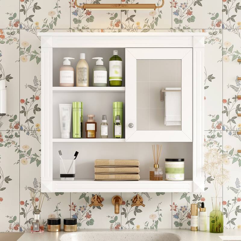 32'' Bathroom Wall Cabinet with Mirror, Wall Mounted Medicine Cabinet with 4 Shelves, Adjustable Shelves - White