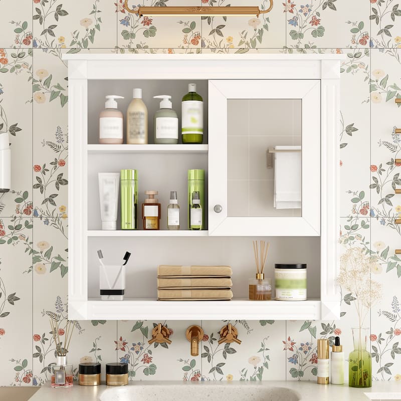 Roomfitters 32" Wall Cabinet with Mirror, Medicine Cabinet with 4 Shelves and Adjustable Storage, Over Toilet Organizer - White