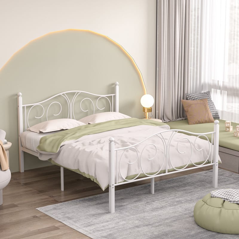 VECELO Platform Bed Frame with Scroll Headboard, Twin/Full/Queen Size Beds