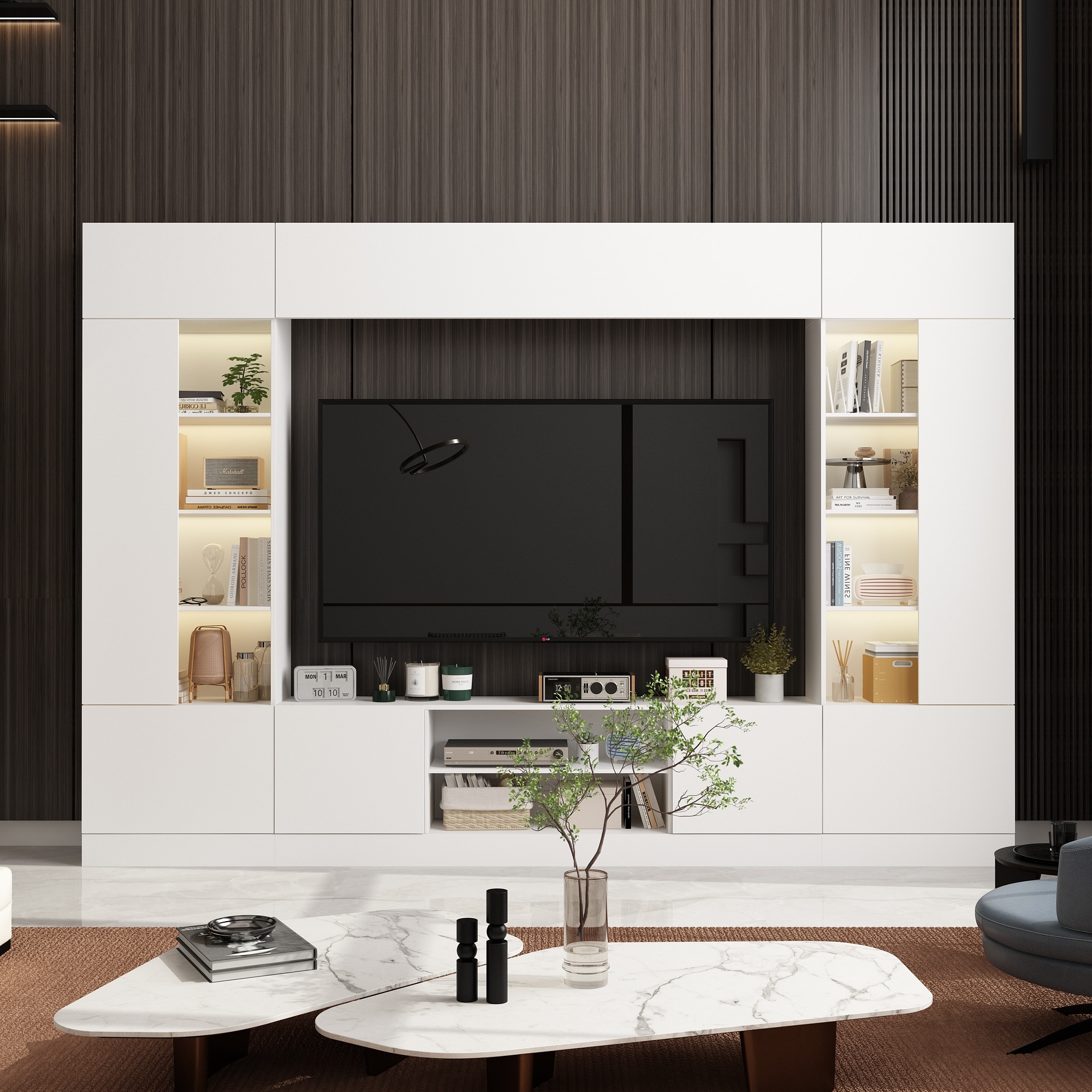 Wall Unit TV Stand with Bookshelves for TVs up to 70\, image size:2000x2000