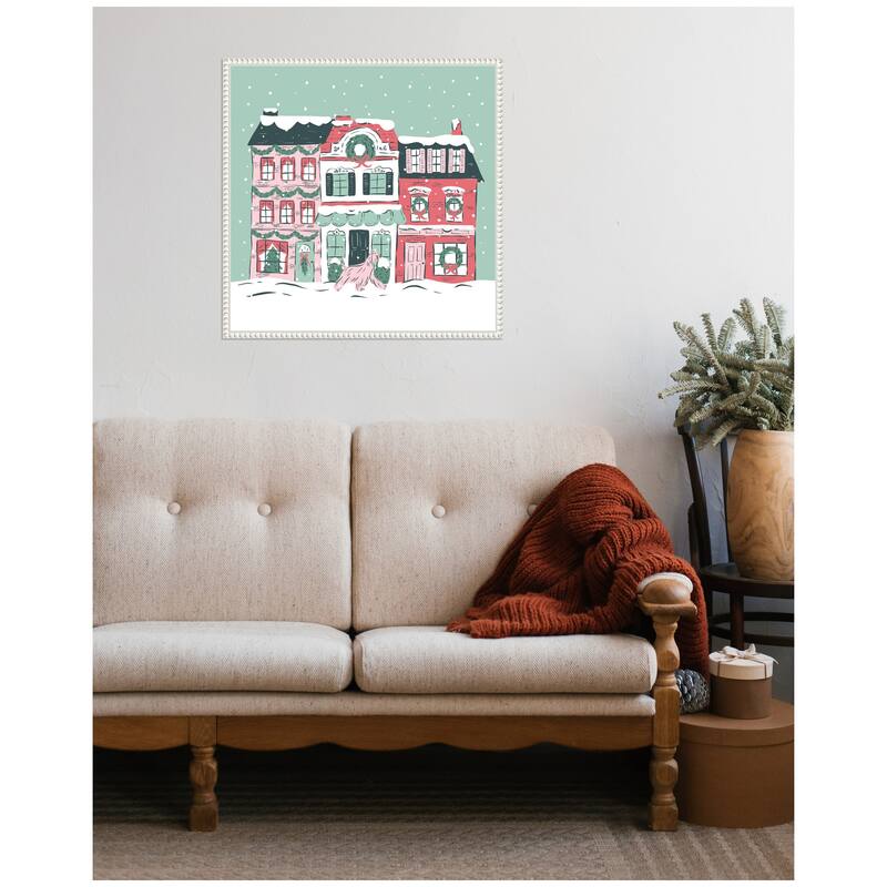 Kate and Laurel Sylvie Beaded Snowy Christmas Village Framed Canvas by Krissy Mast