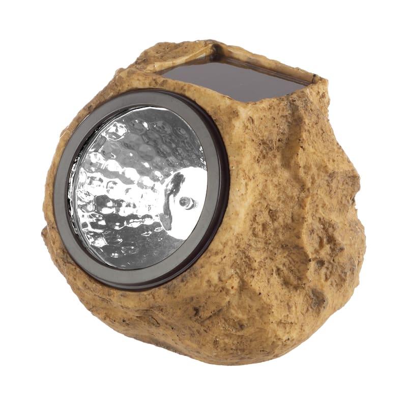 Solar Outdoor Lights - 4-Pack of All-Weather Faux-Stone LED Rock Lights by Pure Garden (Brown)