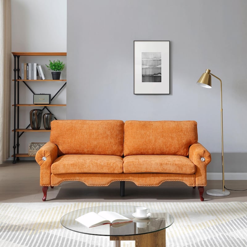 Linen Loveseat - Tufted Chesterfield Sofa