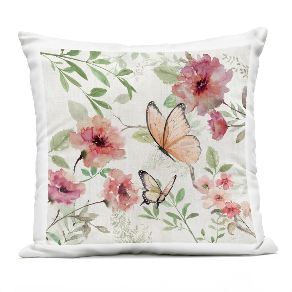 Stupell Butterflies over Wild Cottage Flowers Printed Outdoor Throw Pillow Design by Nan