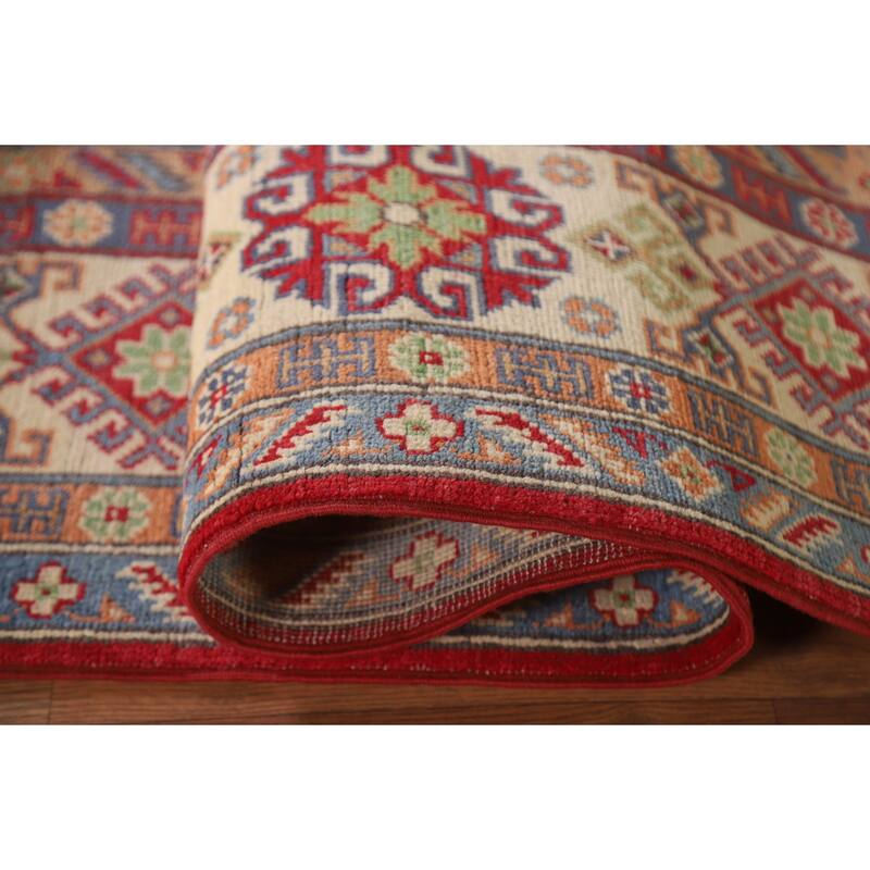 Hand Knotted Oriental 100% Wool Carpet Traditional Geometric Red Kazak Area Rug - 10' 0'' X 6' 11''