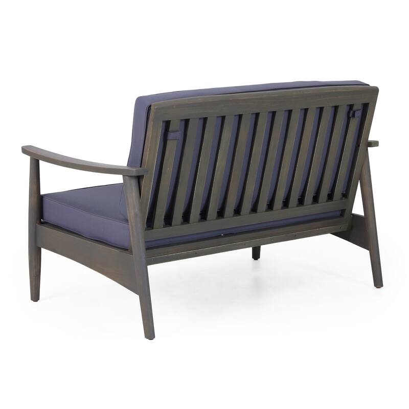 Patio Loveseat and Coffee Table Set, Patio Furniture Set with Cushion, Acacia Wood Frame Conversation Set