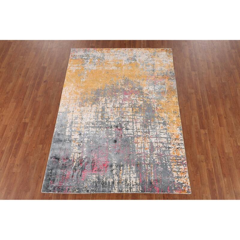 Contemporary Abstract Area Rug Hand-Knotted Bedroom Wool Carpet - 5'3" X 7'5"