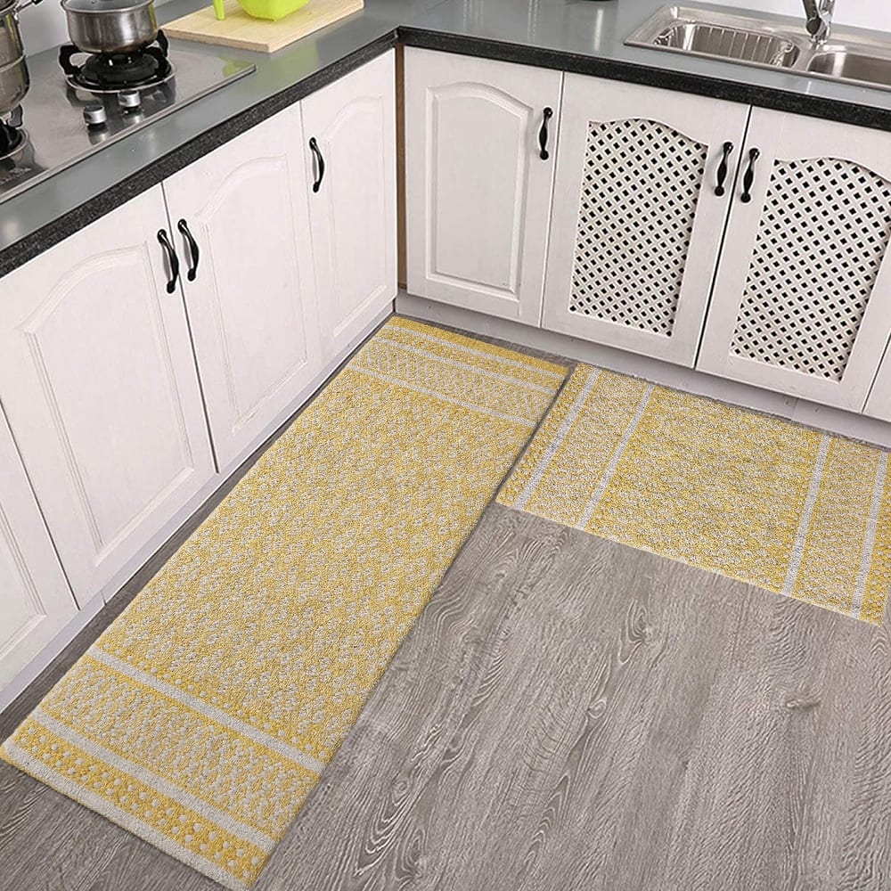 Premium Cotton Woven Anti-Fatigue Cushioned Kitchen Mat Runner Set Working Mat |18x30 | 18x48 Inches Comfort and Style