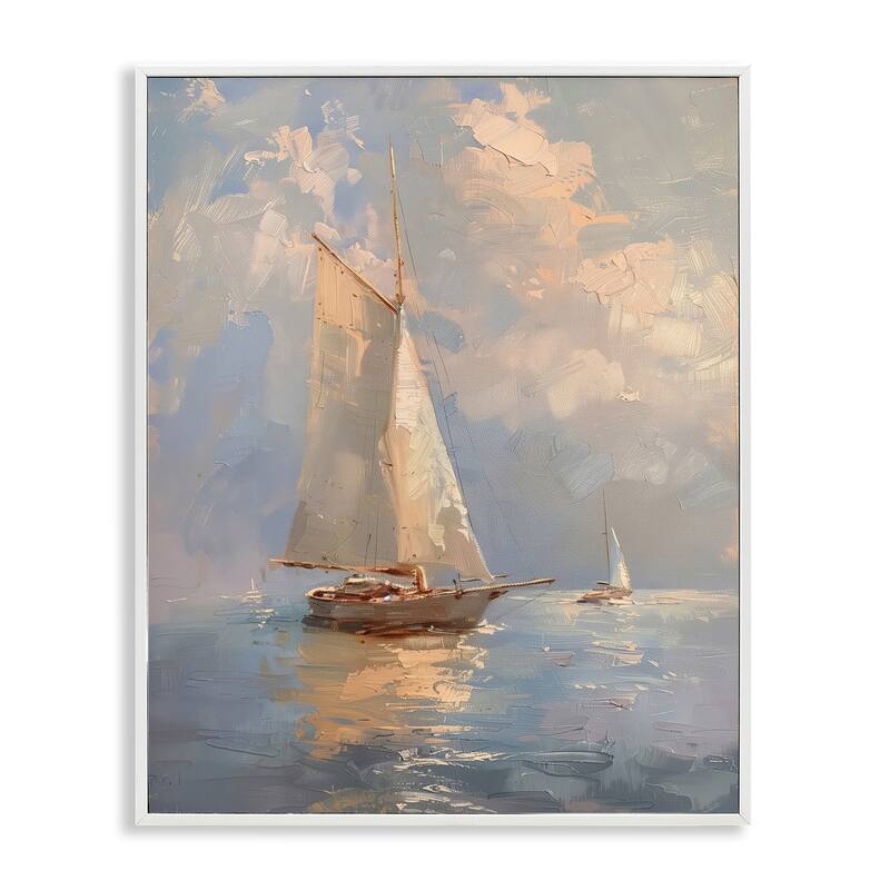 Stupell Maritime Ship on Cloudy Sea Framed Giclee Art Design By Arlington Prints - 11 x 14 - White
